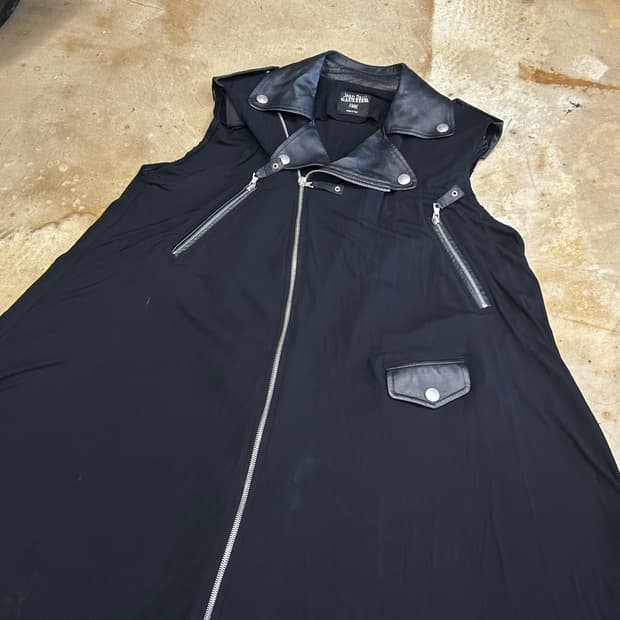 Free Jean Paul Gaultier 가죽 블랙 바이커 베스트