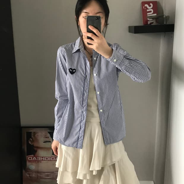 꼼데가르송 블랙 와펜 스트라이프 셔츠