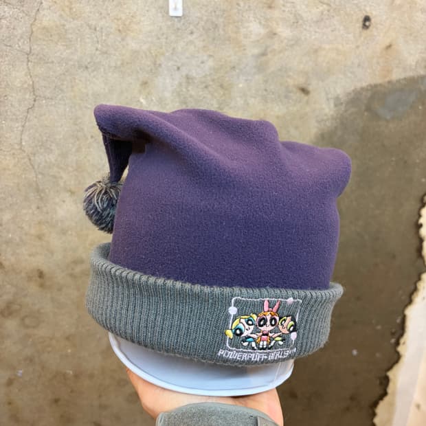 USA 빈티지 파워퍼프걸 더블방울 투톤 비니