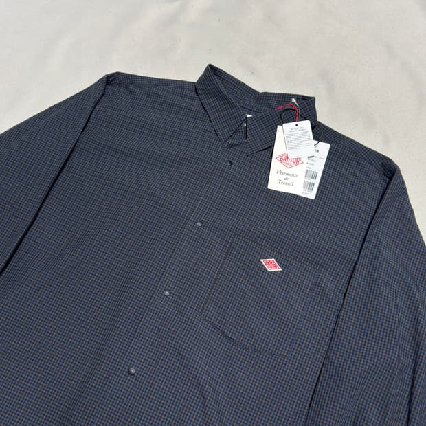 38 새상품 단톤 체스트 패치 로고 체크 워크 셔츠