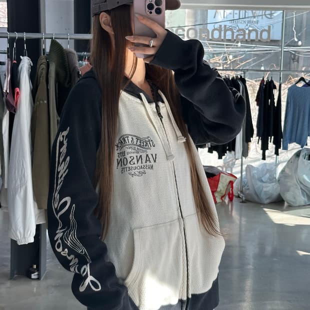 벤슨 윙 레터링로고 투웨이 후드집업