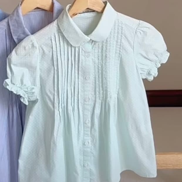 일본빈티지 민트 도트 홍콩블라우스