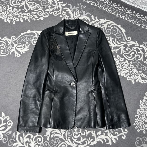 오브제 램스킨 패치워크 자수 블레이저