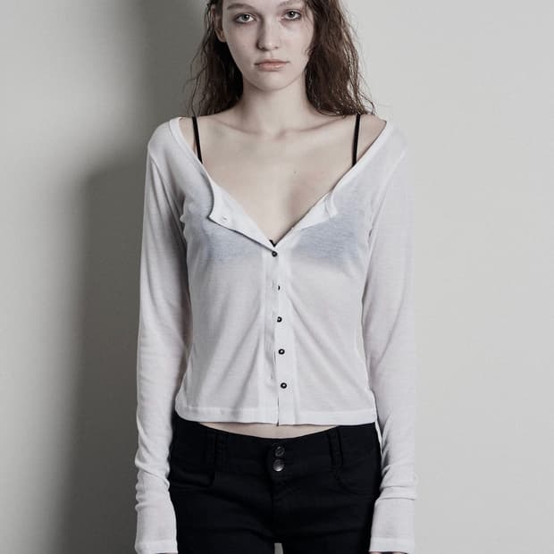 보헤미안서울 베이직 스쿱 버튼 가디건 아이보리