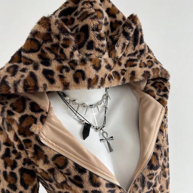 새상품) 레오파드 갸루 딱붙 후드집업