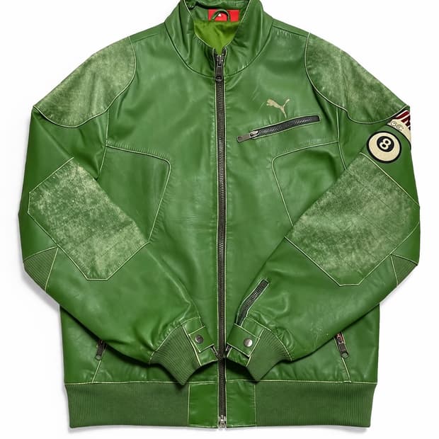 00s 독일 빈티지 y2k 푸마 500cc 8볼 레이싱 리얼 레더 자켓