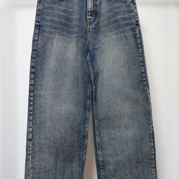 슬로우무드(SLOWMOOD) 여성 워싱 와이드 데님팬츠(S)