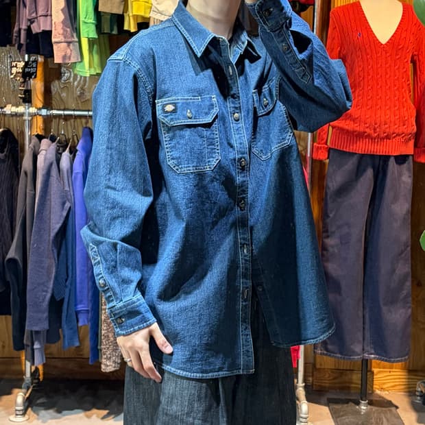 XL 디키즈 투포켓 릴렉스핏 진청 데님 셔츠