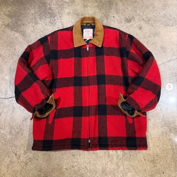 캐네디언 울 폴리 혼방 버팔로 체크 코듀로이 카라 덱 자켓