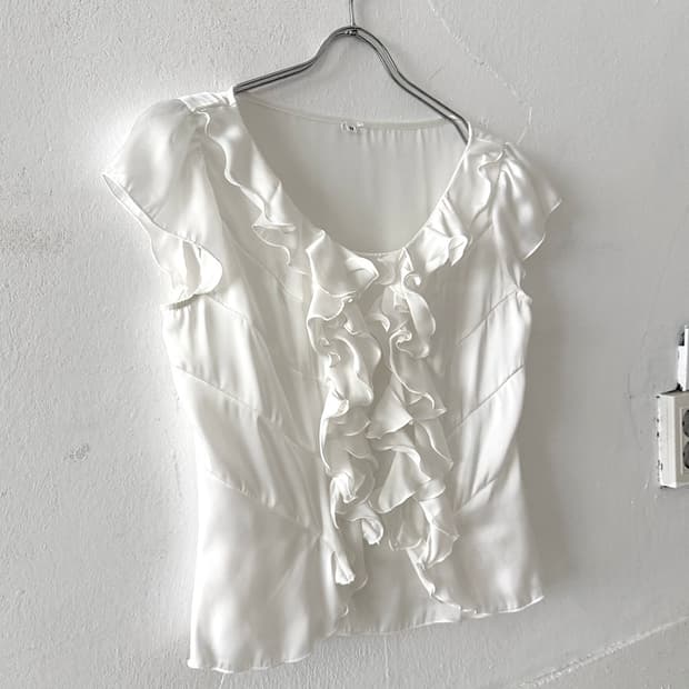 White Satin Frill Blouse