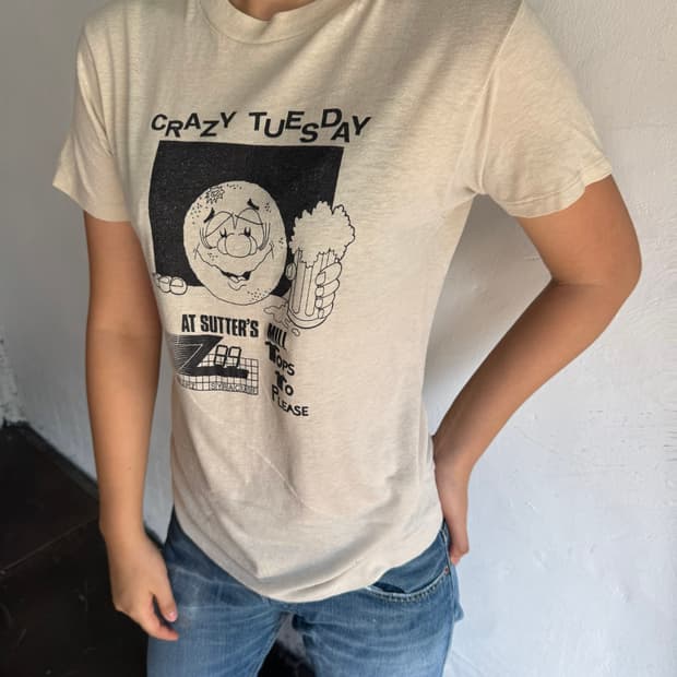 빈티지 USA CRAZY TUESDAY 싱글 스티치 프린팅 반팔 티셔츠