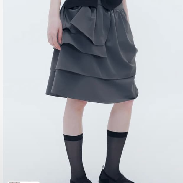 (택O) 미세키서울 Unbalanced layers midi skirt