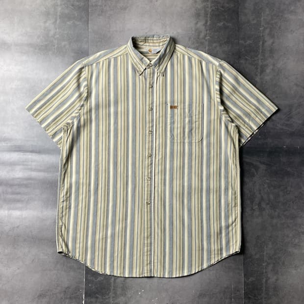CARHARTT 칼하트 빈티지 스트라이프 반팔 워크 셔츠 A00917