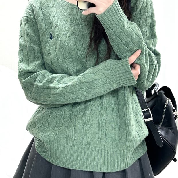 폴로 캐시혼방 말차 케이블니트