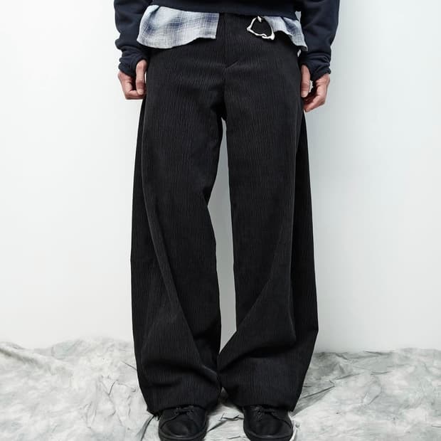 [택보유] 해칭룸 와이드 커브 트라우저 BumpuroyCharcoal 2