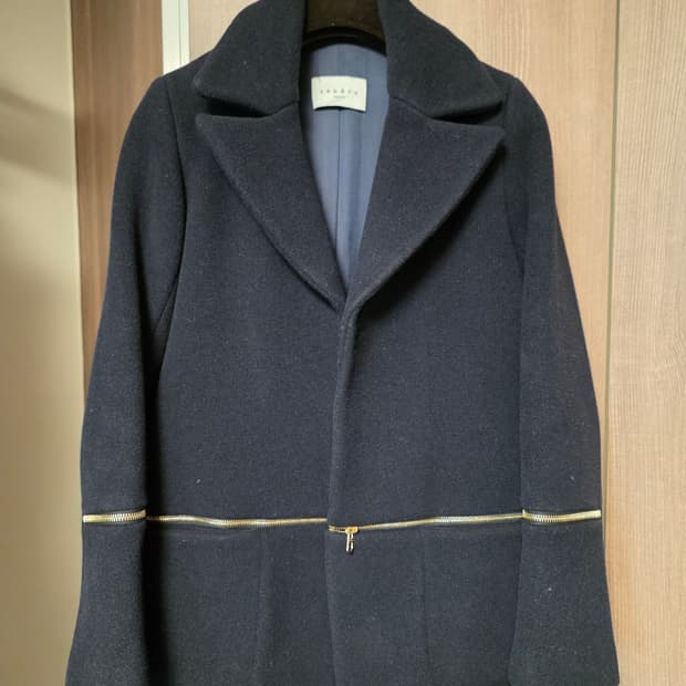 Sandro 산드로 금장 지퍼 울 코트 네이비 38 (M사이즈)