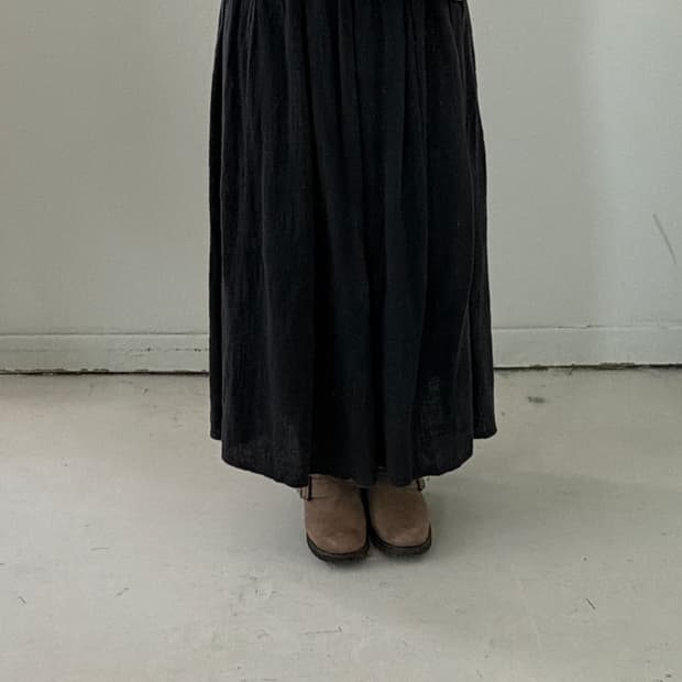 일본빈티지 코튼 차콜 핀턱 롱스커트