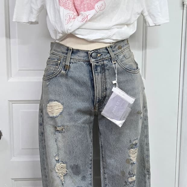 새상품)R13알써틴 bowie 디스트로이트 페인트 데님팬츠