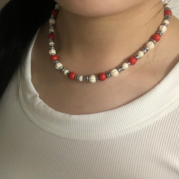[hand made] 레드&화이트 터키석 목걸이