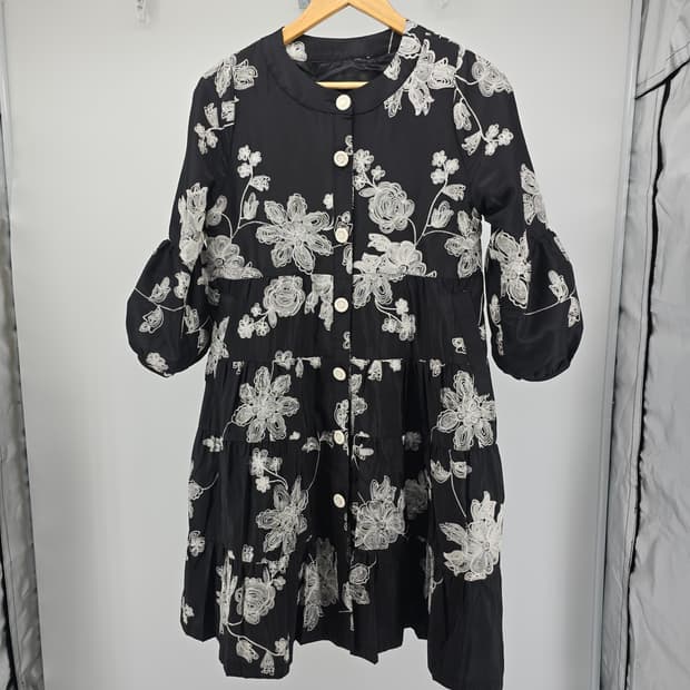 블랙 플라워 자수 셔츠 원피스 66