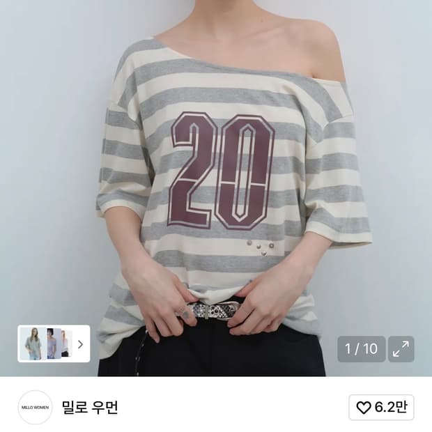 밀로우먼 오프숄더 스트라이프 티셔츠