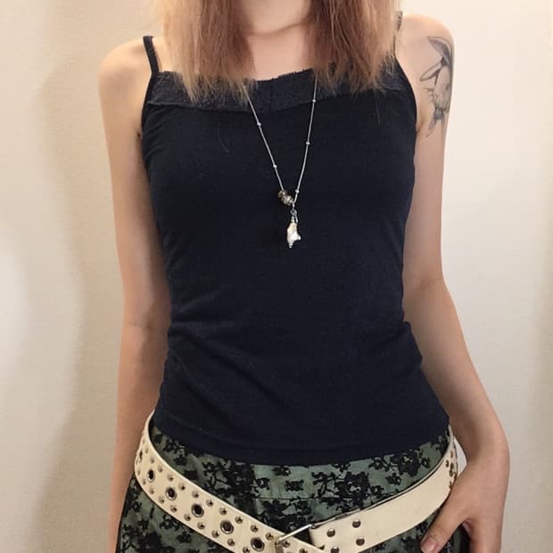jpn vintage 네이비 레이스 슬리브리스
