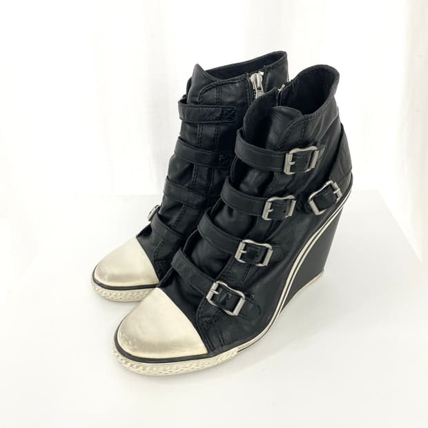 ASH 10s Buckle Leather Wedge Sneakers