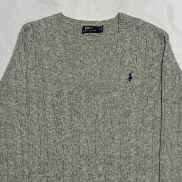 M 폴로랄프로렌 여성용 울 브이넥 케이블 캐시미어 니트