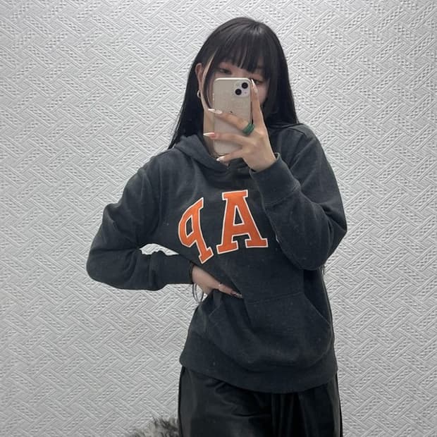 갭 올드스쿨 레트로 Y2K 오렌지 약기모 후드티 XXL C09433