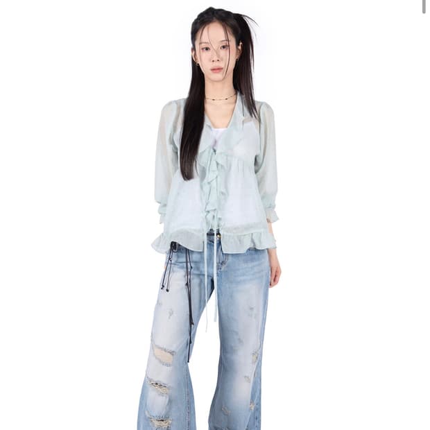 릿킴 MERINGUE BLOUSE 민트 블라우스