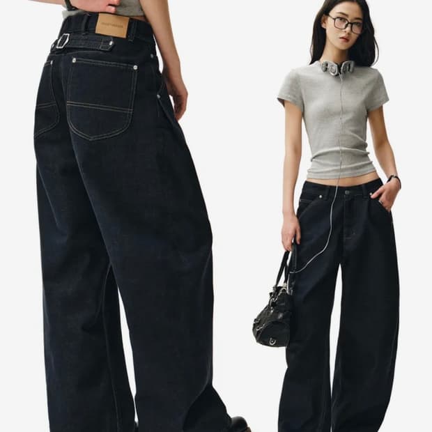 데케트 우먼 Cinchback Barrel Wide Leg Jeans