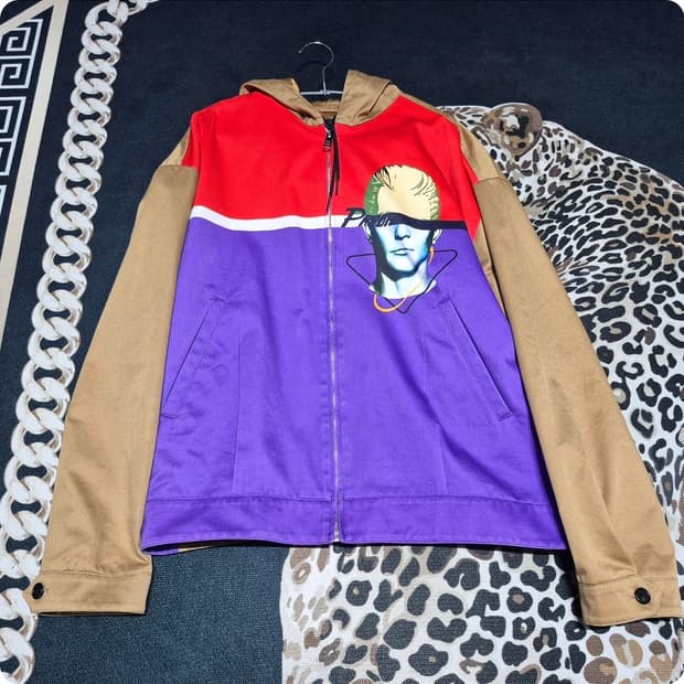 프라다 20s/s 런웨이 컬러블록 페이스 후디드 자켓 XL 정품