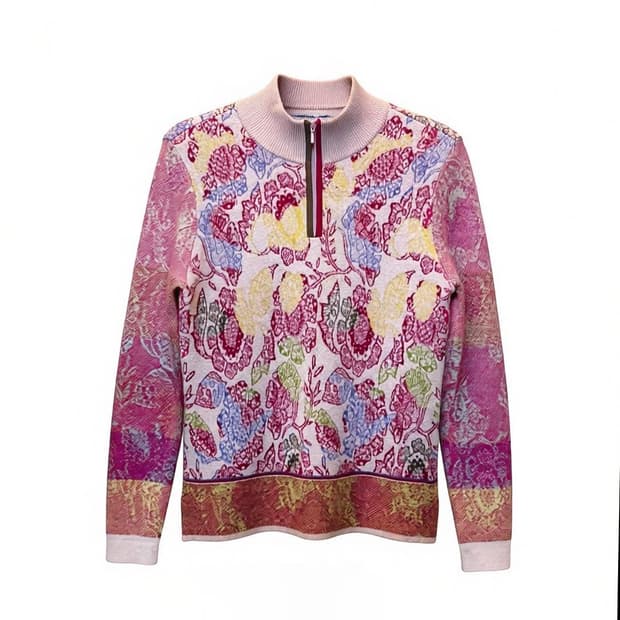 겐조 플로럴 하프집업 니트 자카드 패턴 밑단 절개 디테일 멀티컬러