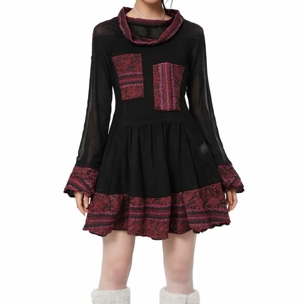 Wine Gothic Sheer Dress 