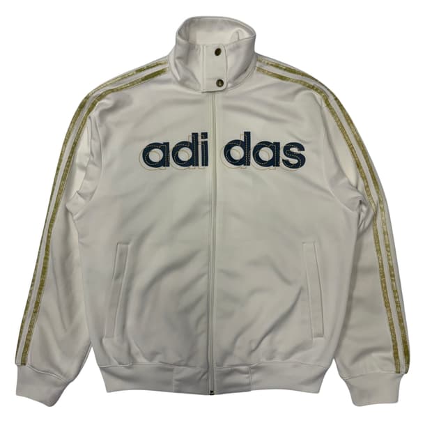 아디다스 빈티지 화이트 넥 버튼 져지 L