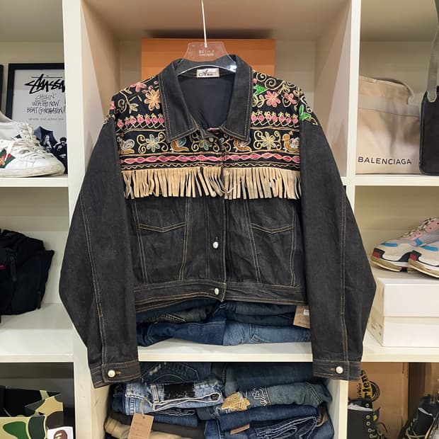 VTG 빈티지 프린지 자수 흑청 데님 자켓