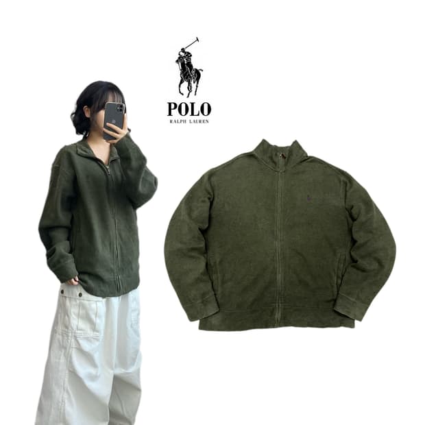 폴로 포니 카키 코튼 니트집업