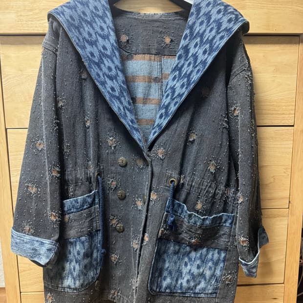 에스닉 패턴 그런지 데님 자켓