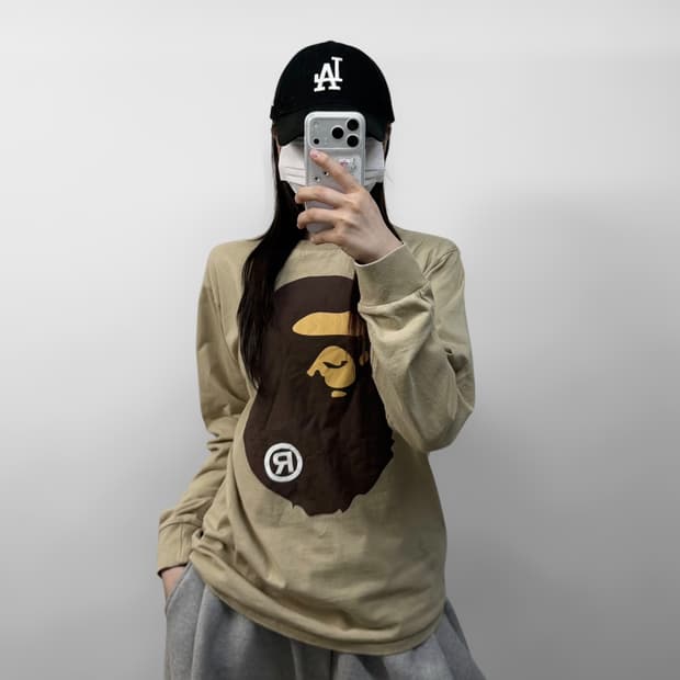 베이프 Bape 빅 사루 롱슬리브 베이지