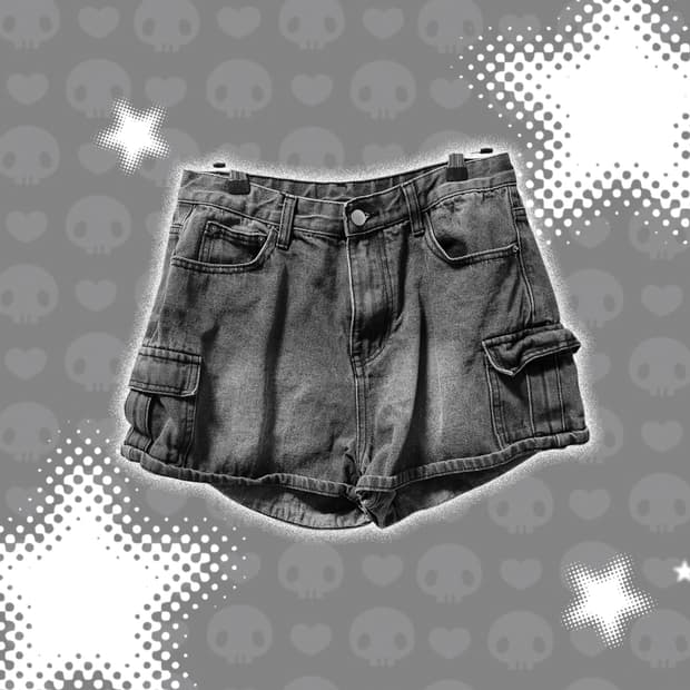 펑크 블랙검정 워싱 데님 숏 반바지