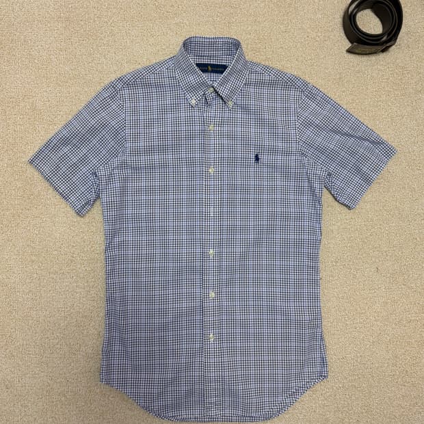 XS, 남여공용) 폴로 랄프로렌 반팔 체크 셔츠 블루
