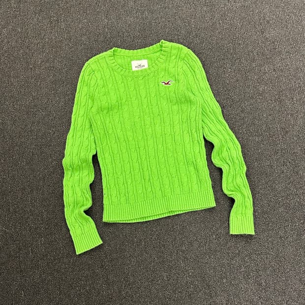 S)홀리스터 빈티지 여성 그린 케이블 크루넥 니트