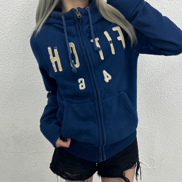 아베크롬비 센터로고 딥블루 후드집업 S