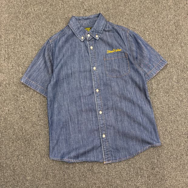 2)ETBX 빈티지 자수 프린팅 데님 반팔셔츠