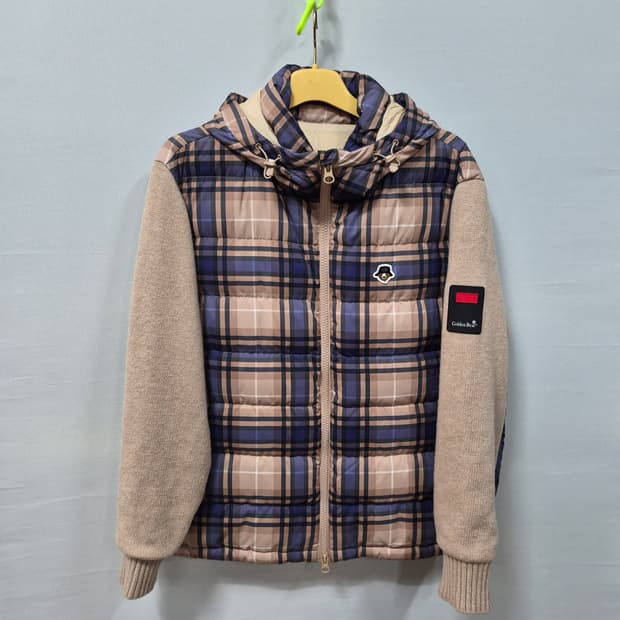 골든베어 체크 숏패딩 니트 배색 남성 105