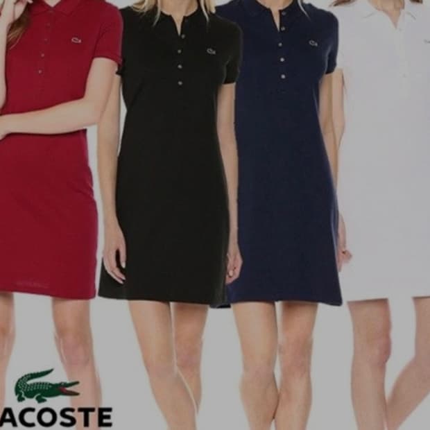 [라코스테] 여성 슬림핏 반팔 피케 원피스 (레드)