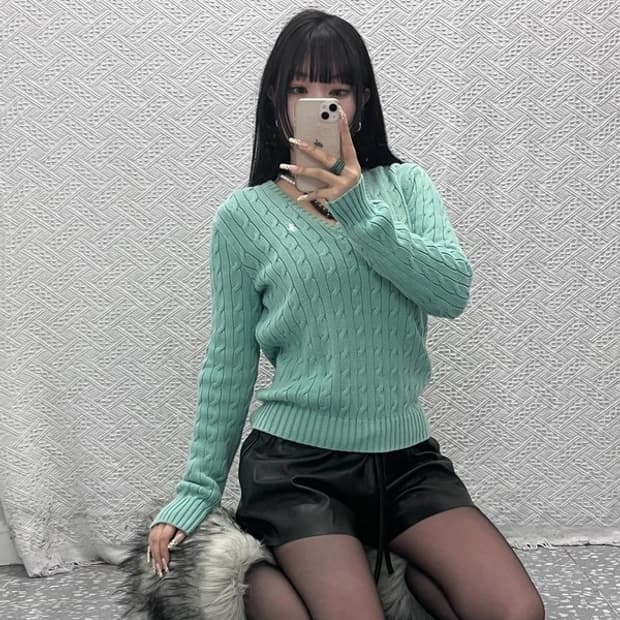 폴로 랄프로렌 폭닥 메로나민트 여리 꽈배기 니트 L C09896