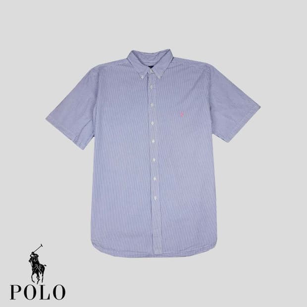 폴로랄프로렌 네이비 스트라이프 핑크포니 씨어써커 반팔 