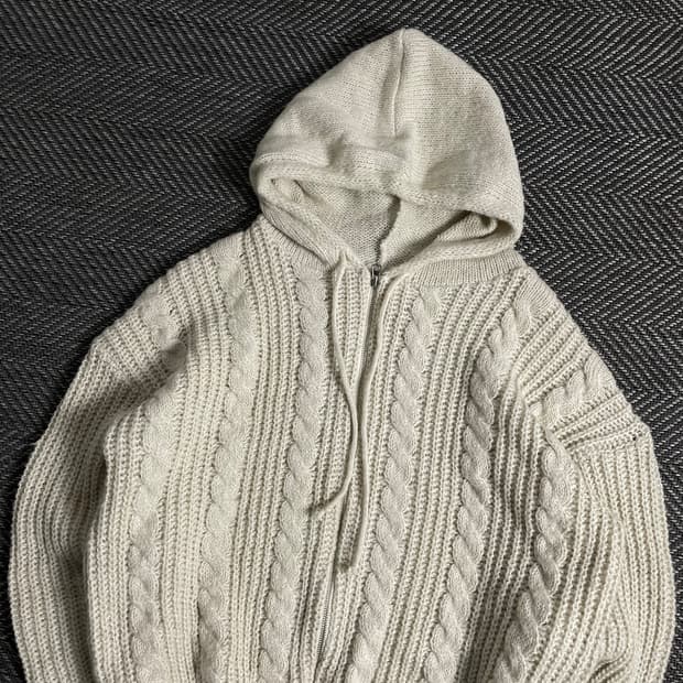 빈티지 케이블 패턴 후드 스웨터 자켓y 3129