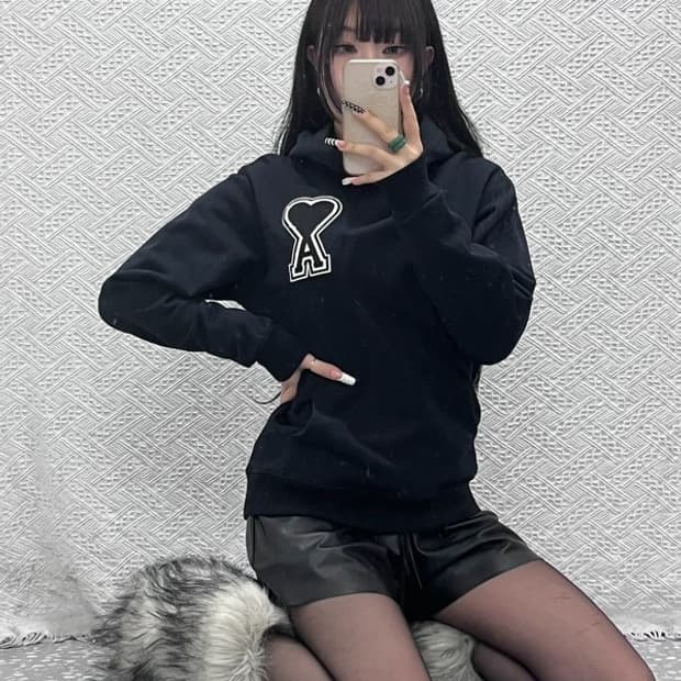 아미 빈티지 캐주얼 스트릿 키치 하트와펜 후드티 S C10466